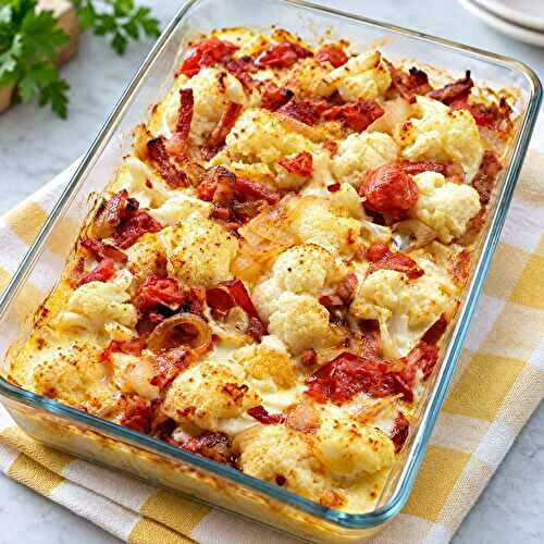 Gratin Léger de Chou-Fleur aux Lardons et Tomates