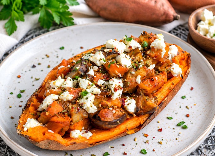 Patate Douce Farcie aux Champignons et Feta