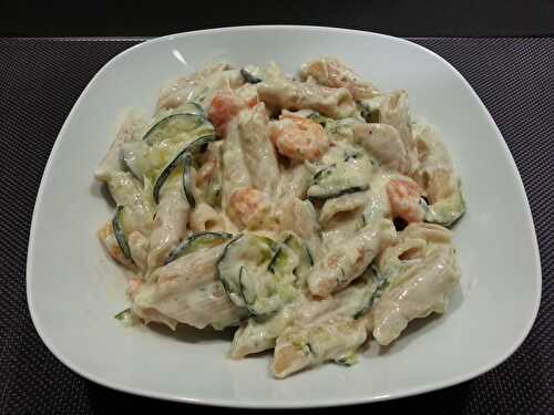 Pennes aux crevettes et courgettes