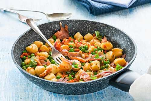 Gnocchis de pommes de terre au chorizo et petits pois