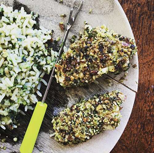 Poulet croquant aux amandes et à la coriandre, et son riz vert.