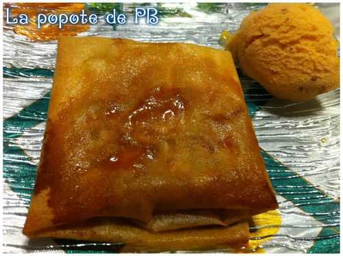 Brick de pommes caramélisées au miel et sirop d'érable et au chocolat blanc au quadro