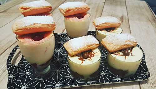 Duo de tiramisu : framboises biscuits roses de Reims et pâte à Milka biscuits roses de Reims