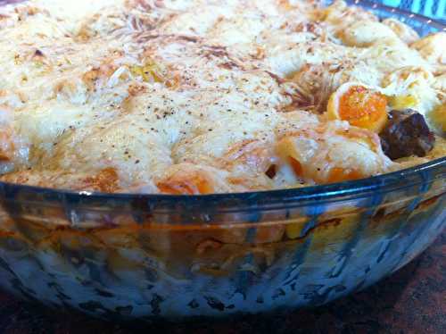 Gratin de carottes sur lit de riz au boeuf