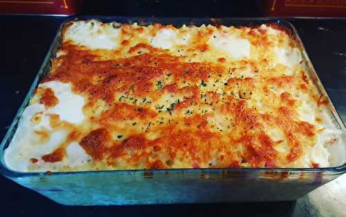 Gratin de coquillettes béchamel, jambon fromage