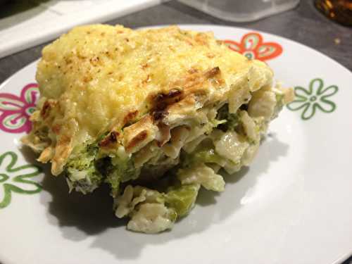 Gratin de crozets au brocoli et lamelles de poulet