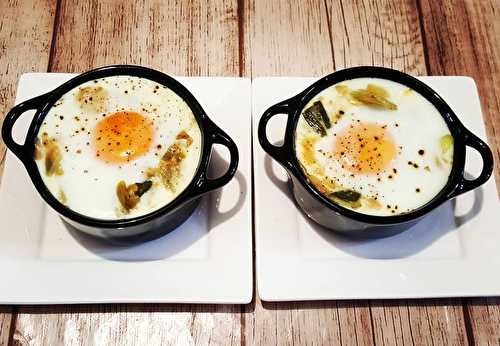 Œufs cocotte sur fondue de poireaux