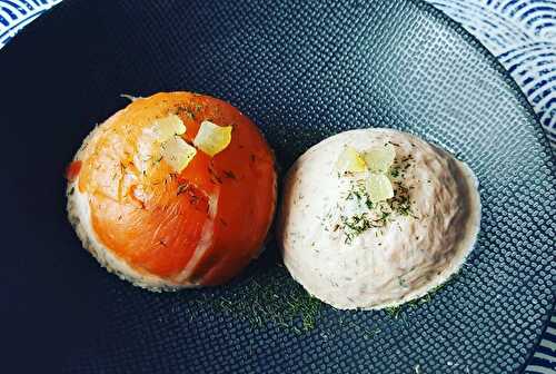 Dômes de mousse de surimi et son habit de truite fumée