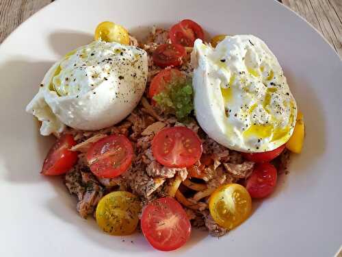 Spaghettoni au thon et sa burrata crémeuse, citron caviar