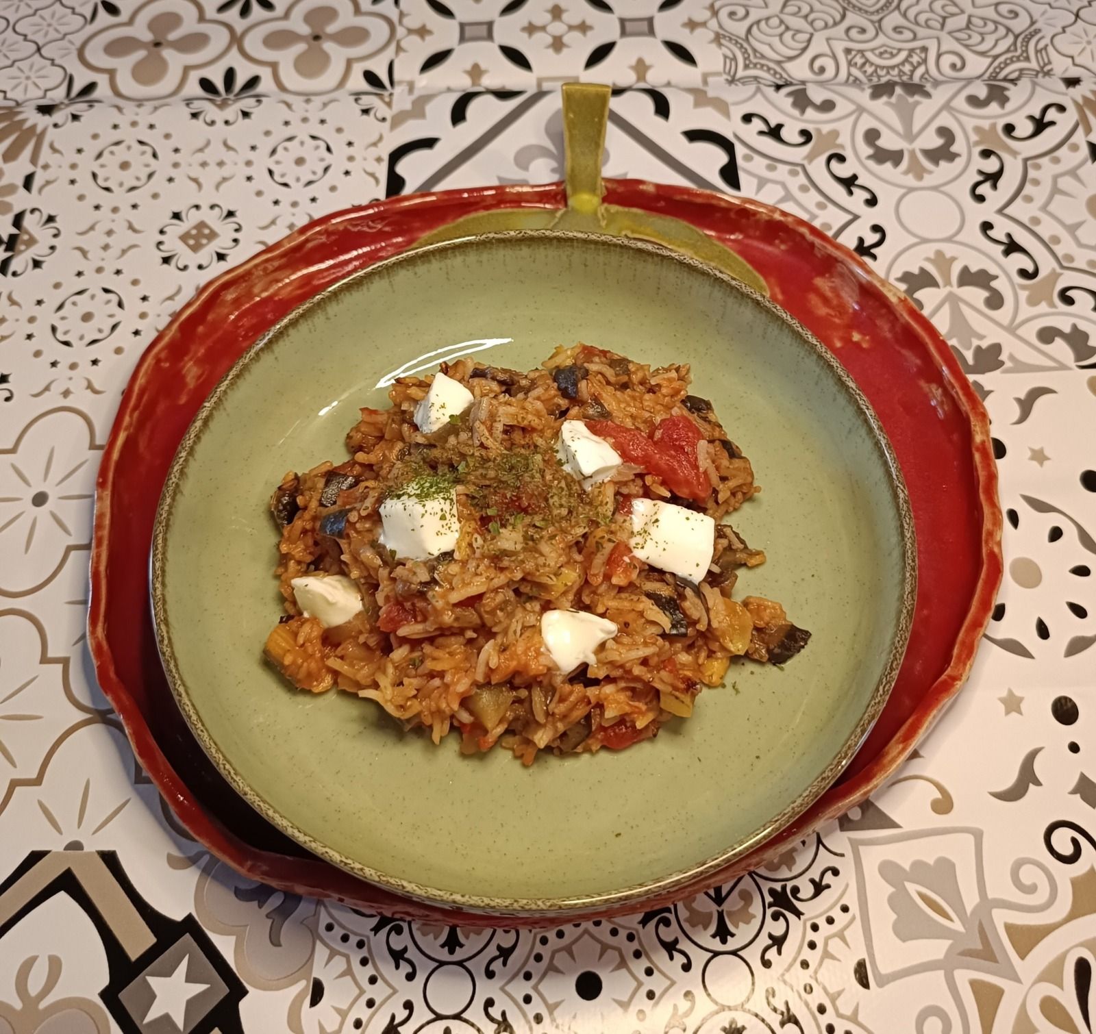 Riz aux aubergines et à la mozzarella au Cookéo