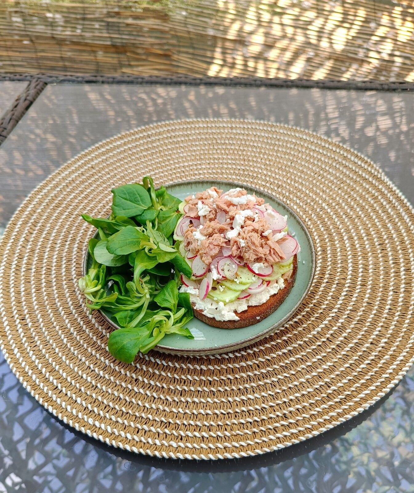 Tartine thon, fromage frais, radis & salade