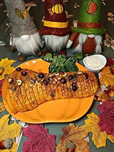 Butternut rôtie au four à la noisette et sa crème d'ail