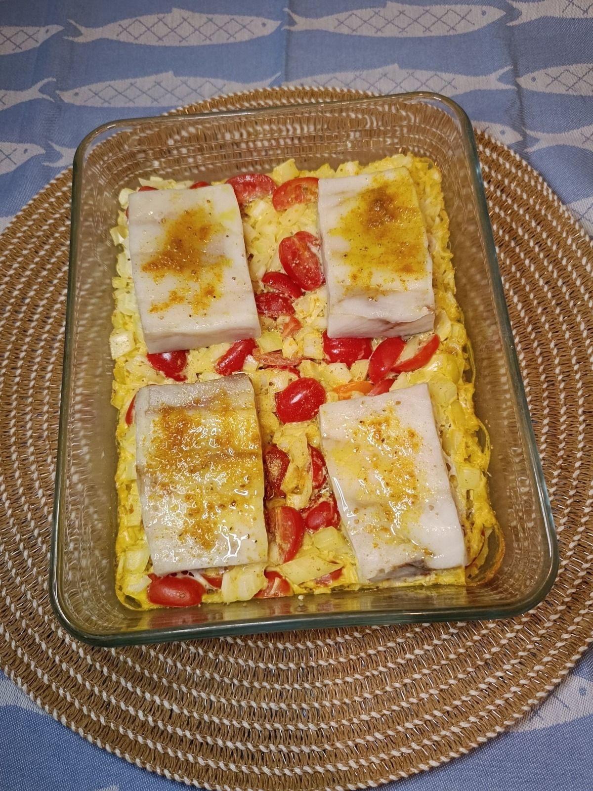 Colin au four au lait de coco et riz