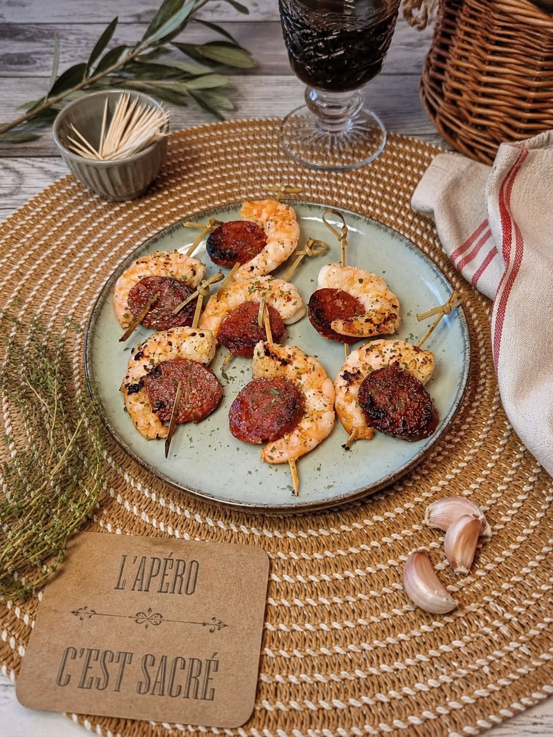 Brochettes de crevettes au chorizo