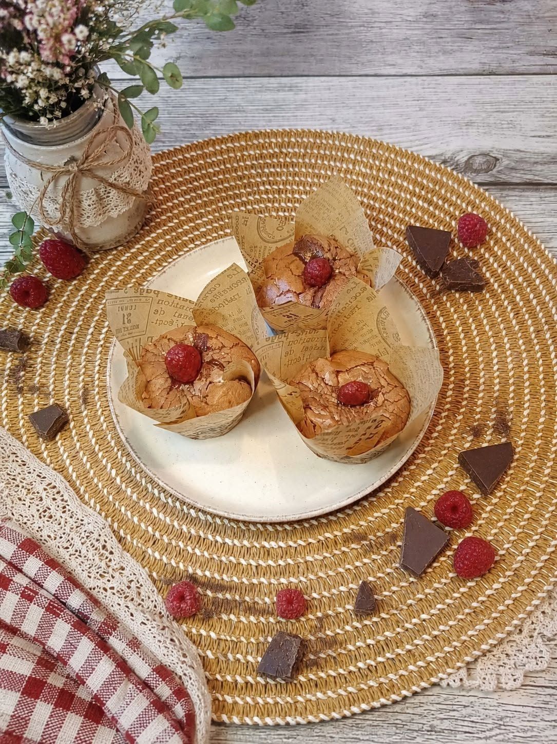 Muffins chocolat au coeur framboise au Thermomix