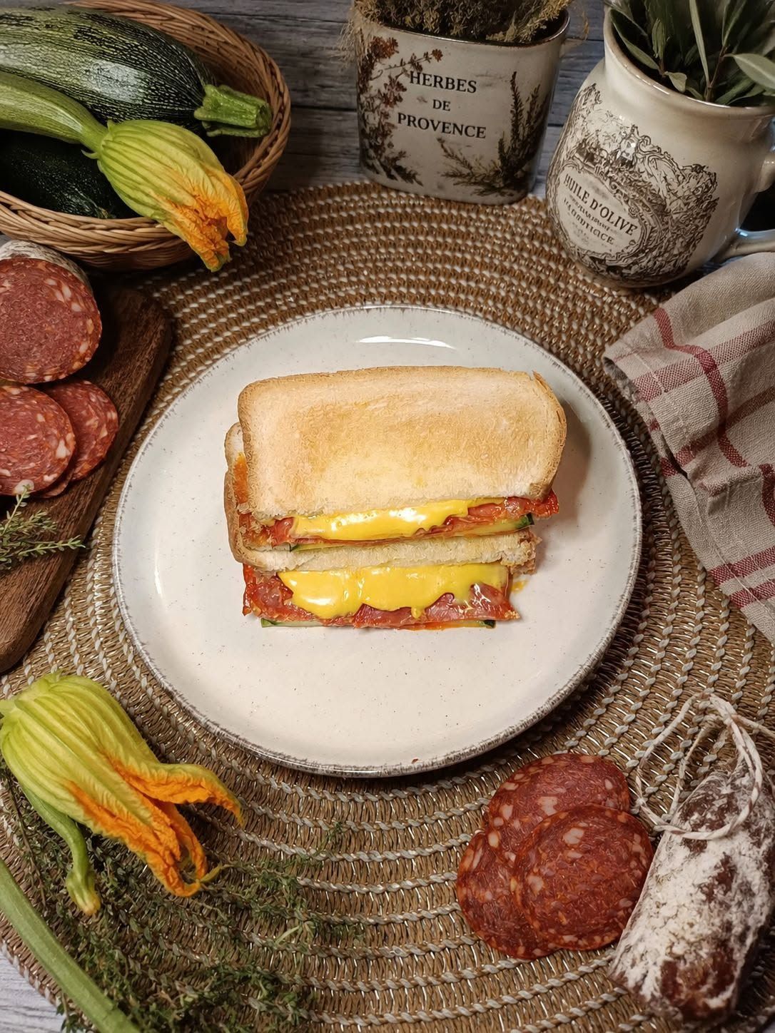 Croque-monsieur courgette chorizo