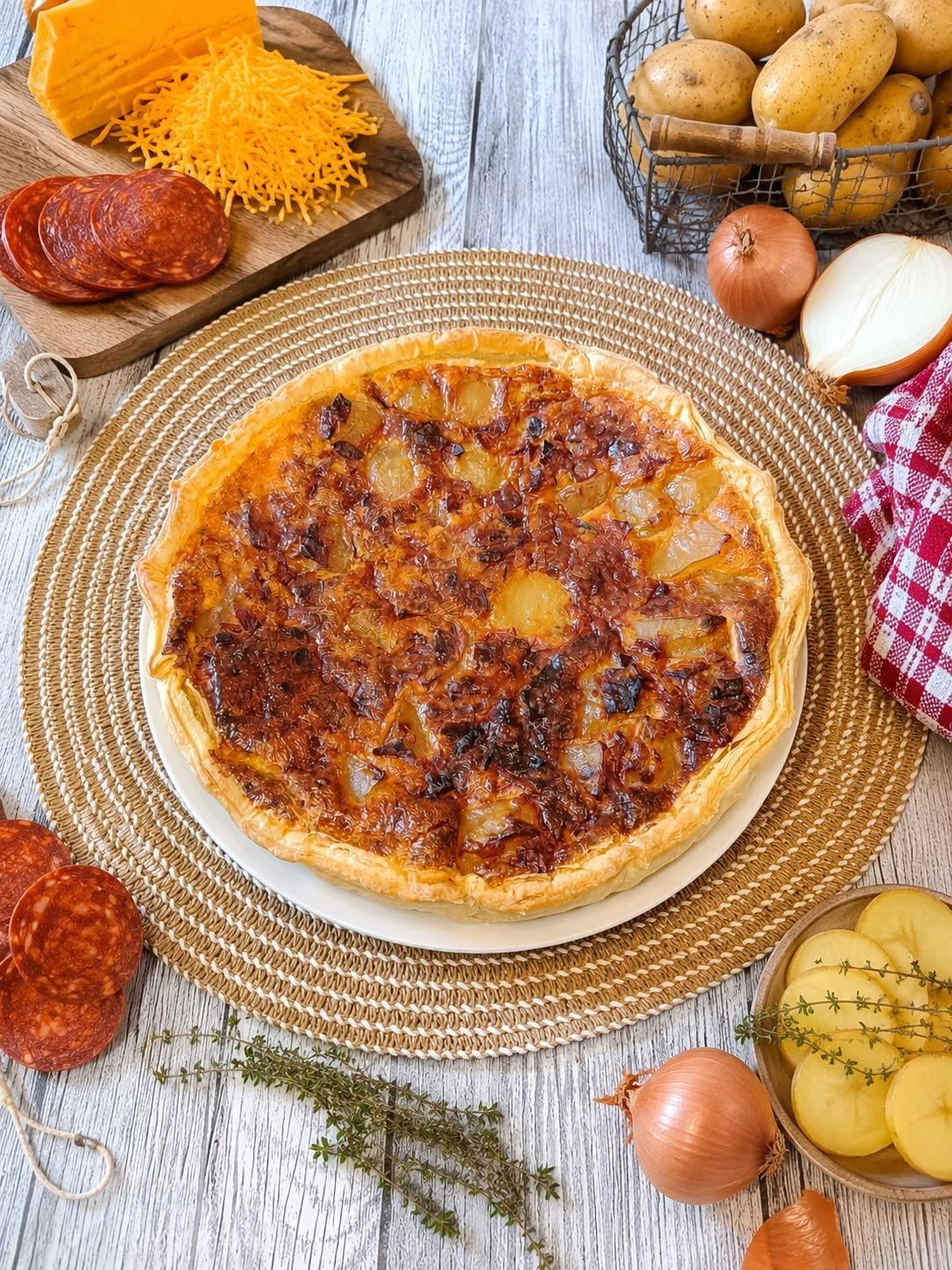 Quiche au chorizo, pommes de terre et cheddar