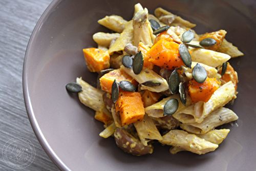 One pan pasta : Penne rigate, champignons, marrons et potimarron rôti aux épices (Bataille Food #50)