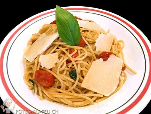 Spaghettis aux Tomates Cerises et Basilic