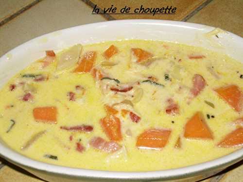 Clafoutis de potiron à la sauge et aux lardons