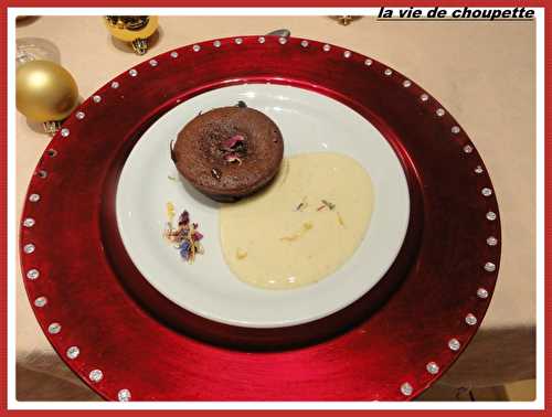 MOELLEUX CREME DE MARRONS-CHOCOLAT ET SA CREME ANGLAISE A LA VANILLE