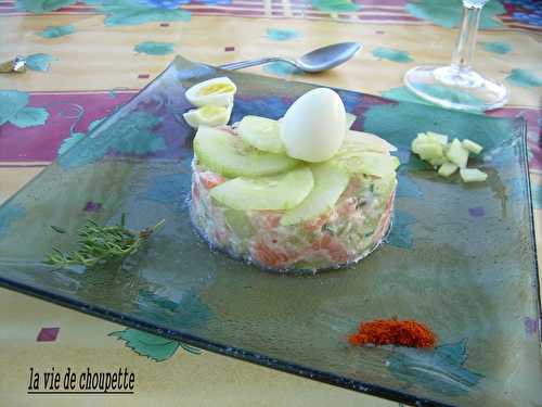 Truite et concombre façon tartare, oeuf de caille mollet