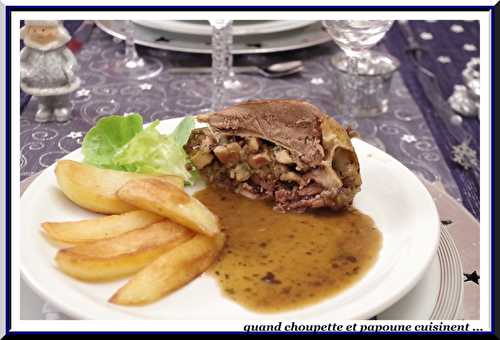 PIGEON FARCI AUX CEPES ET SES POMMES-FRITES A LA GRAISSE DE CANARD