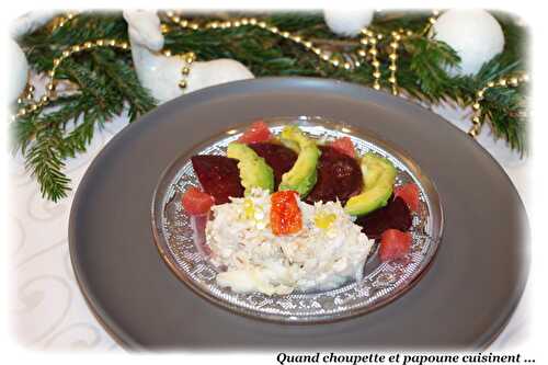 SALADE DE TOURTEAU AVOCAT, BETTERAVE AU TARTARE D'ALGUES