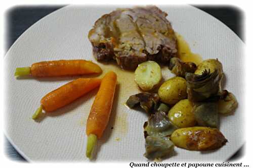 RÔTI DE VEAU, PETITES RATTES ET ARTICHAUTS VIOLETS