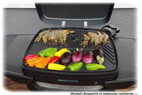 GAMBAS, ROUGETS ET PETITS LEGUMES AU BARBECUE ELECTRIQUE