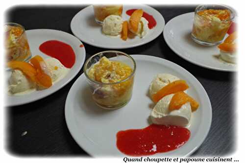 CLAFOUTIS DESTRUSTURE ABRICOTS/BASILIC, COULIS DE FRAISES ET GLACE VANILLE