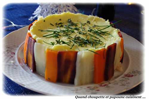 CHARLOTTE DE BOEUF AUX LEGUMES ANCIENS, SAUCE AU FOIE GRAS