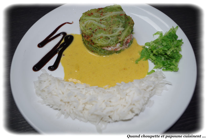 MILLEFEUILLES DE ROUGETS AU CHOU VERT, SAUCE AU SAFRAN