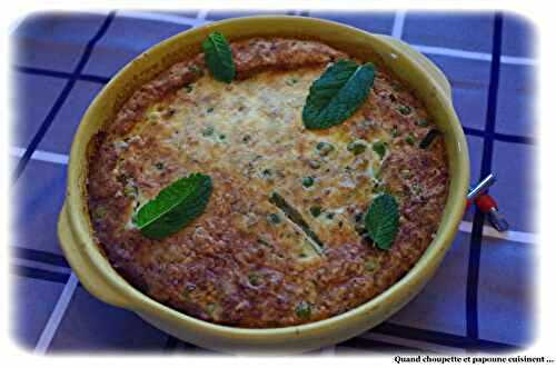 CLAFOUTIS AU THON, PETITS POIS ET FROMAGE FRAIS AUX HERBES