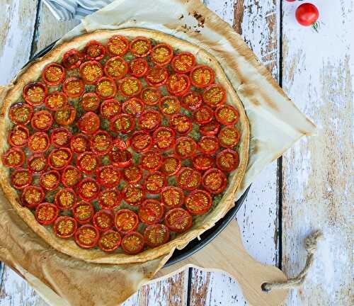 Tarte fine aux tomates cerises et pesto