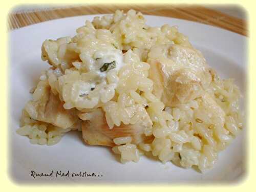 Risotto au poulet, chèvre et basilic