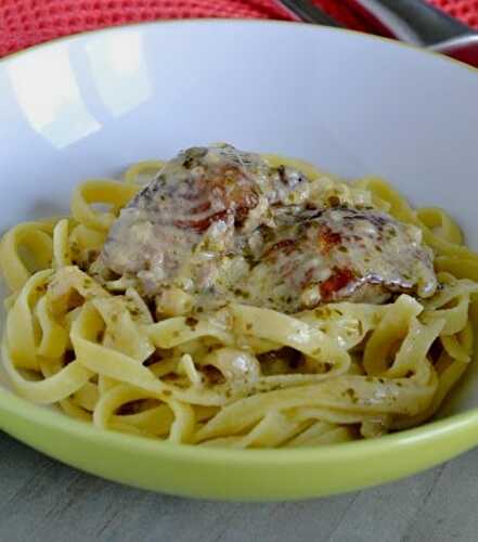 Sauté de porc à la crème de pesto