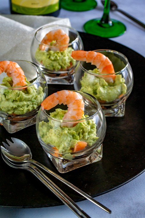 Verrines avocat saumon fumé et crevettes