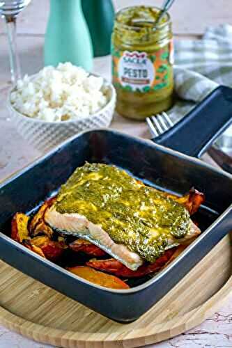 Saumon au pesto et potimarron rôti