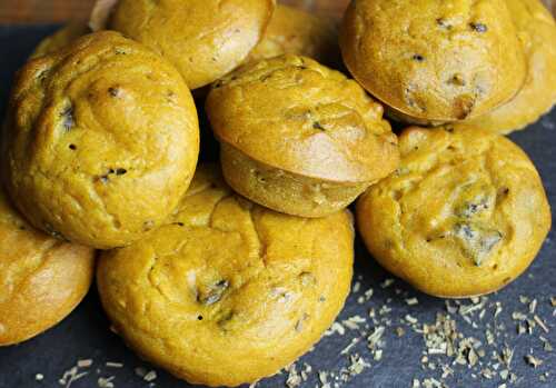 Apéro dînatoire d'halloween: muffins de butternut au cumin et aux noix.