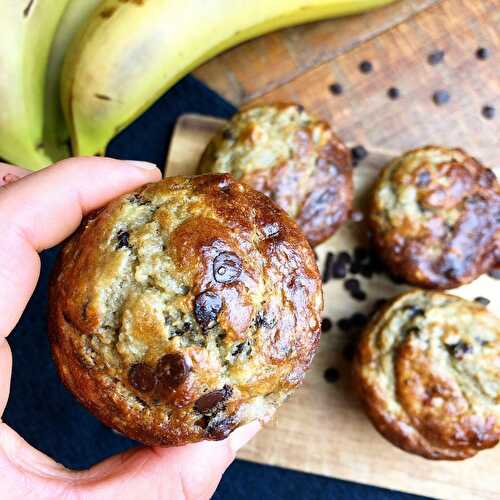 Banana muffins décadents aux pépites de chocolat- sans gluten, sans lait