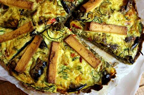 Tarte aux légumes du soleil et au tofu fumé -végétarienne,sans gluten, sans lait