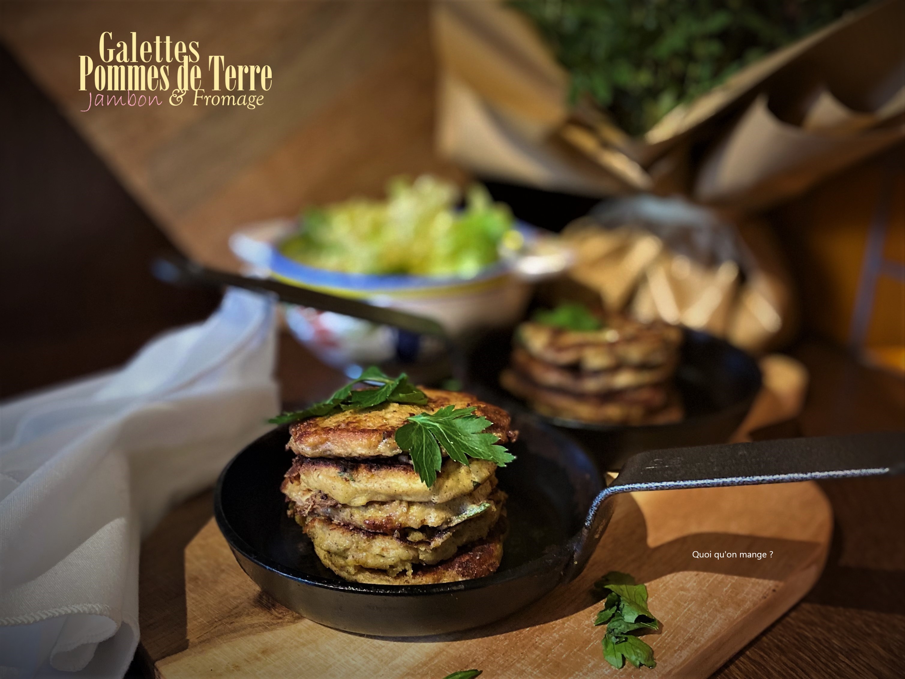 Galettes de pommes de terre au jambon et au fromage