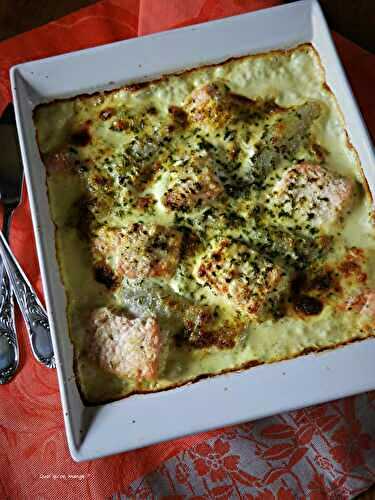 Gratin d’endives et saumon frais, sauce crémée au curry