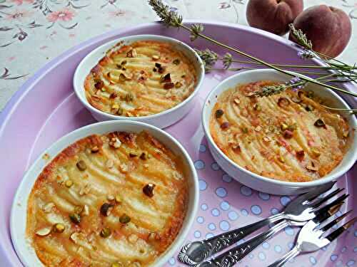 Pêches blanches gratinées, saveur lavande