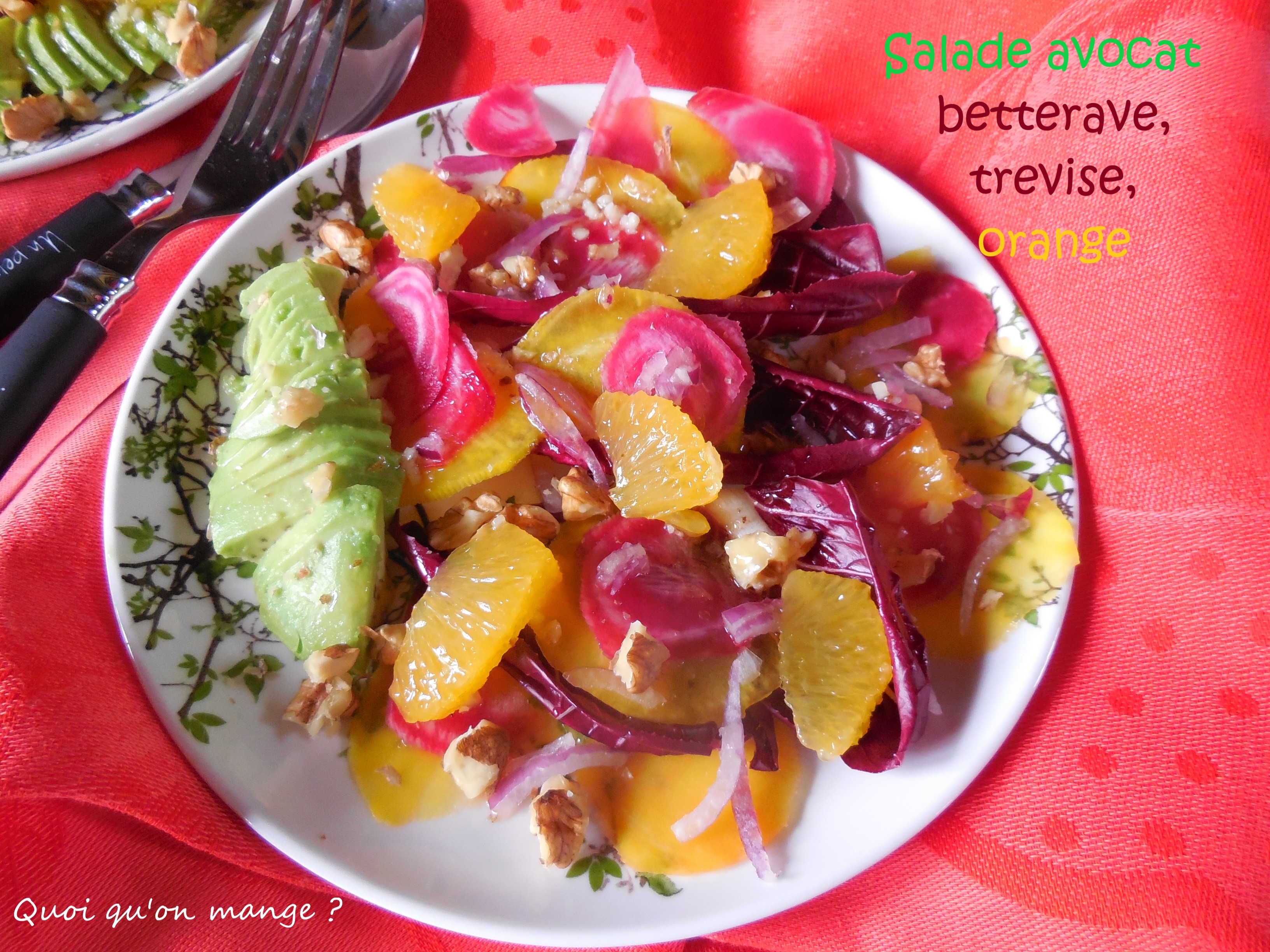 Salade avocat, betterave, trévise et orange