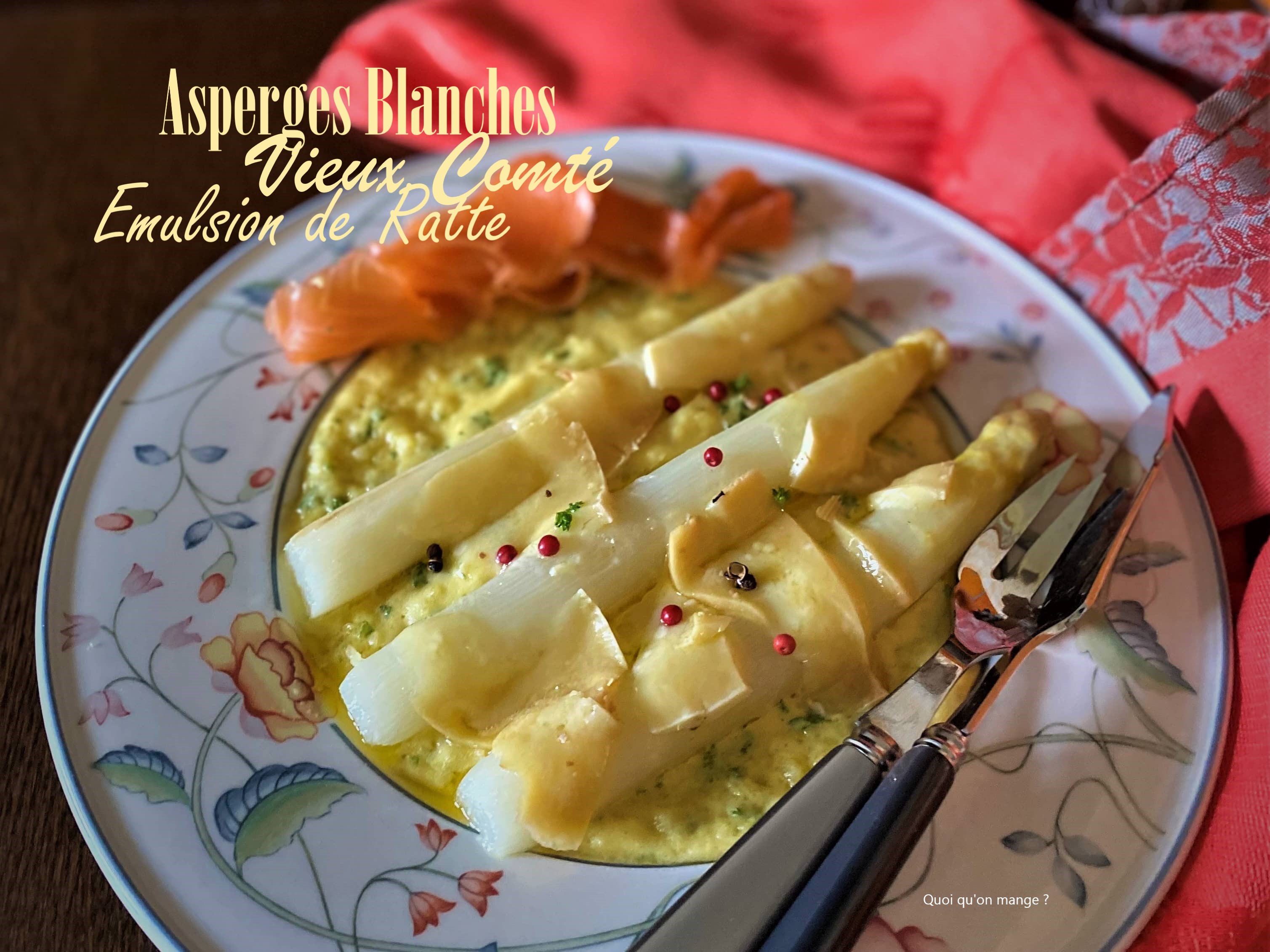 Asperges blanches au vieux Comté – émulsion de Ratte