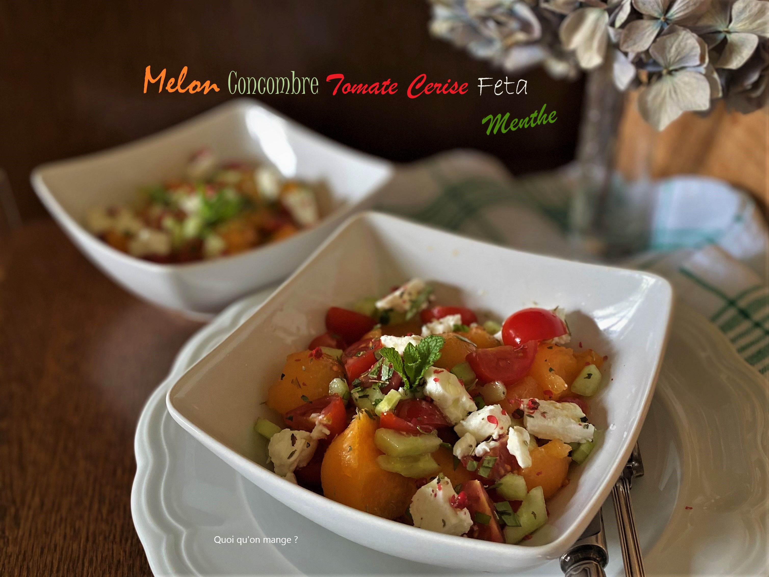 Salade estivale de melon – tomates – concombre et feta