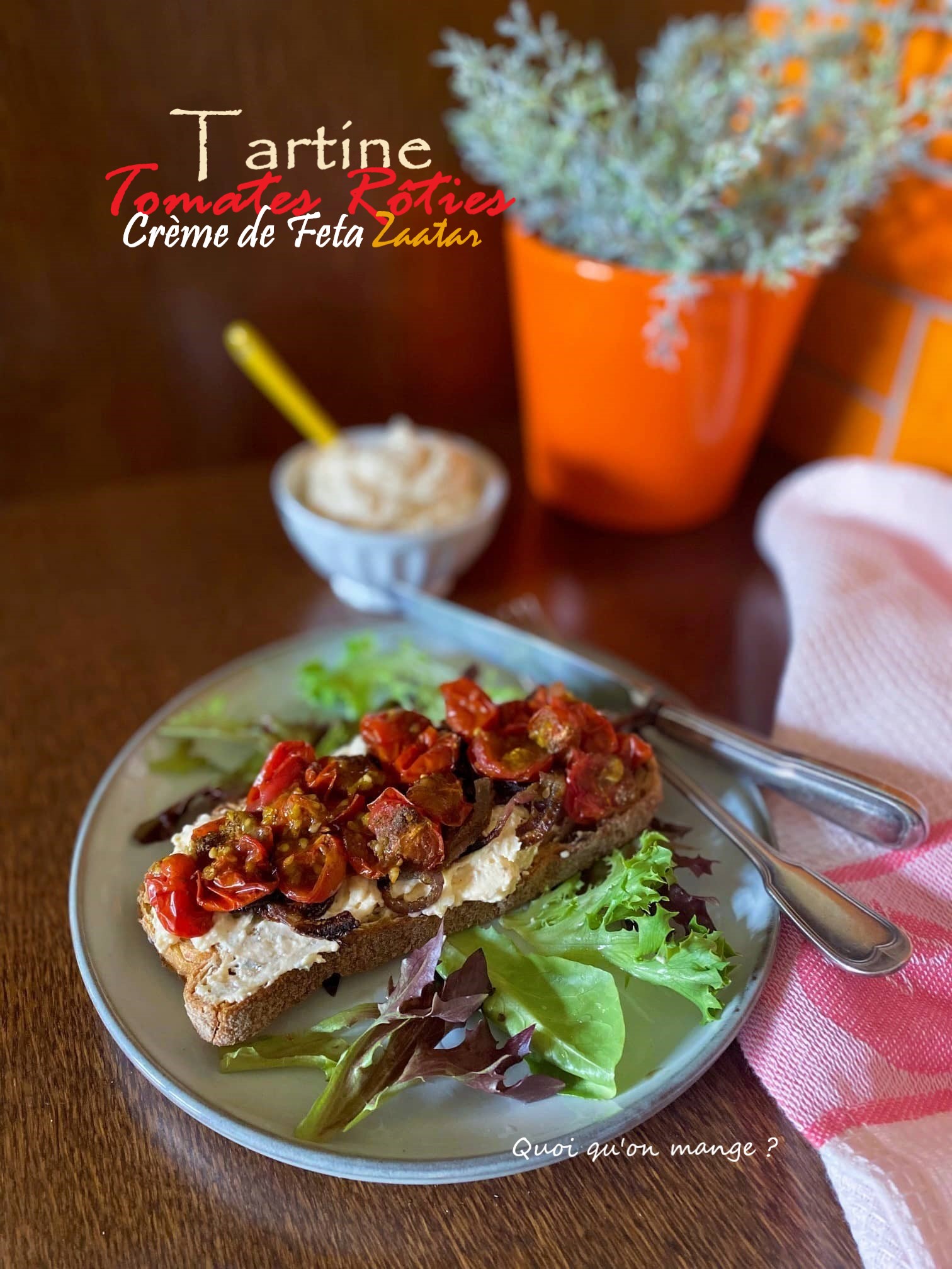 Tartines aux tomates rôties – crème de feta et zaatar