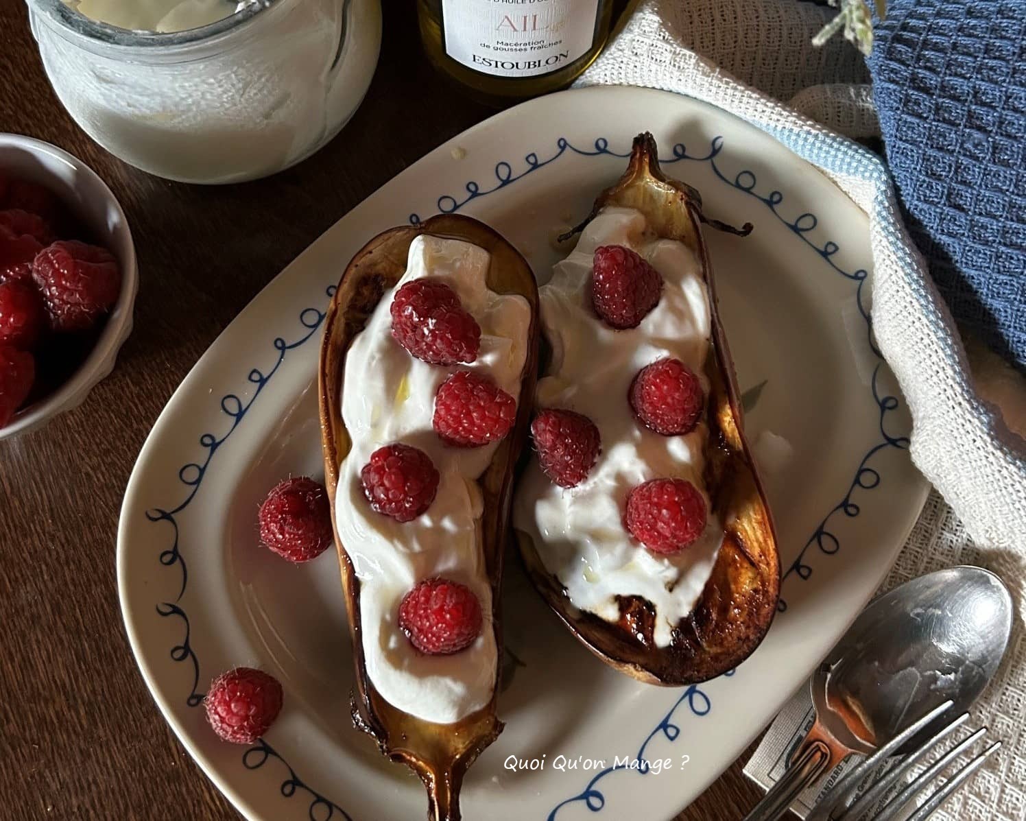 Aubergines rôties au Miel et au Thym – Yaourt Grec – Framboises